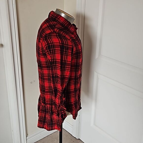 Japana Women's Buffalo Plaid Flannel Long Sleeves Button Down Shirt Medium Red - Picture 6 of 16